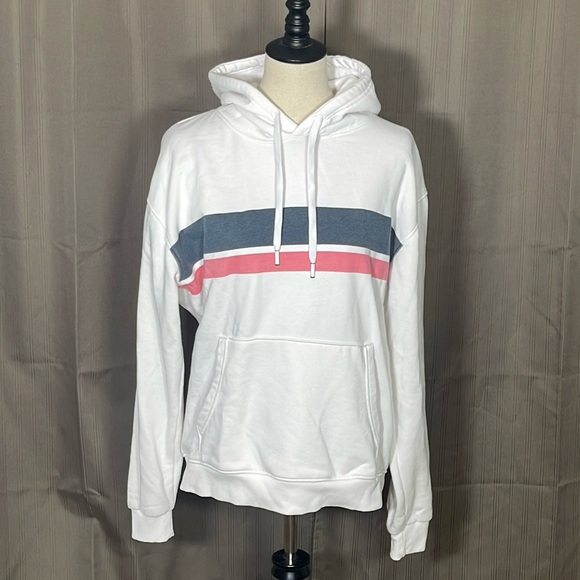 DENIM & FLOWER RICKY SINGH White Sweatshirt with Navy and Light Red Stripes - Picture 1 of 5